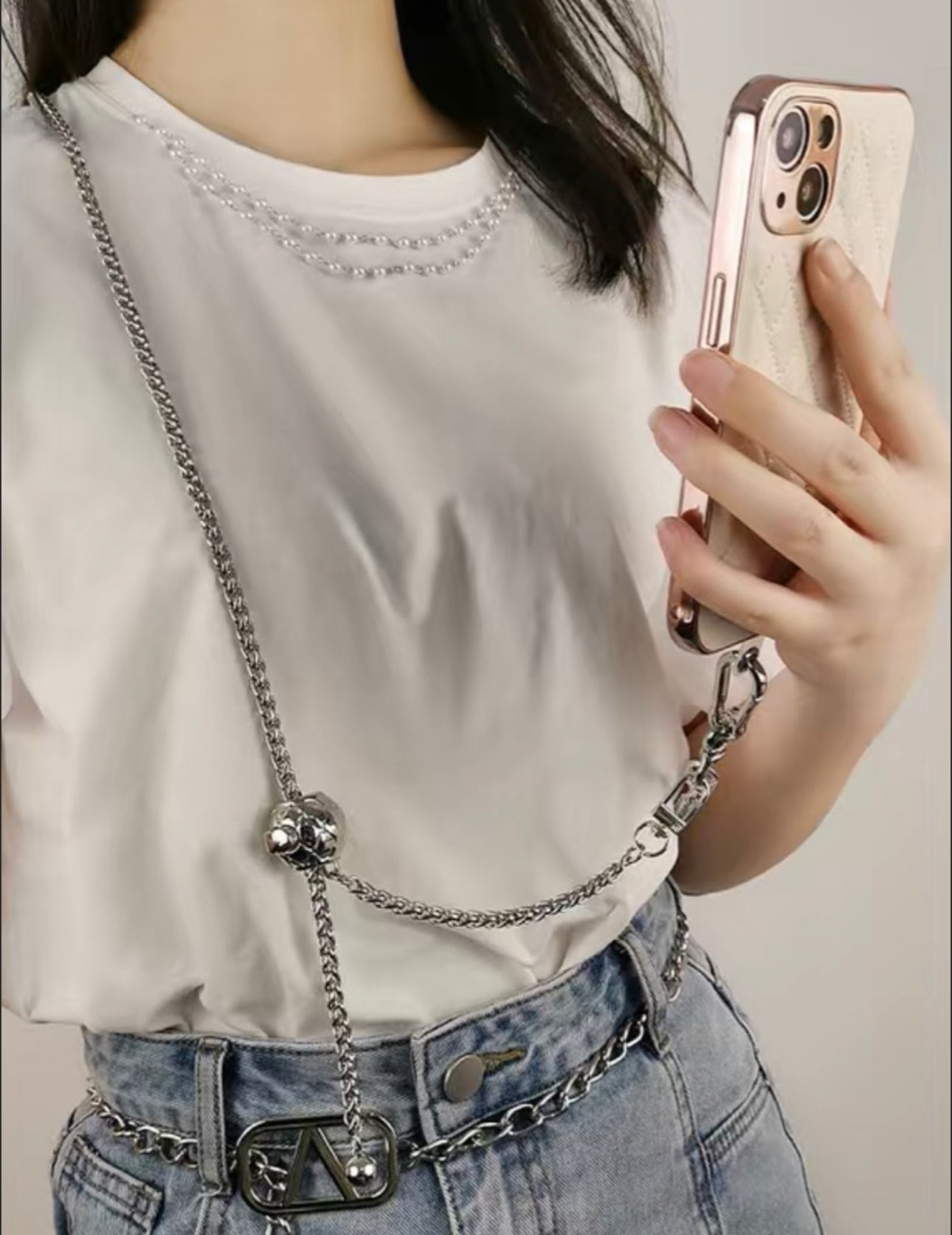 現貨❤️韓國🇰🇷黑色/ 金色 可伸縮手機斜孭鏈