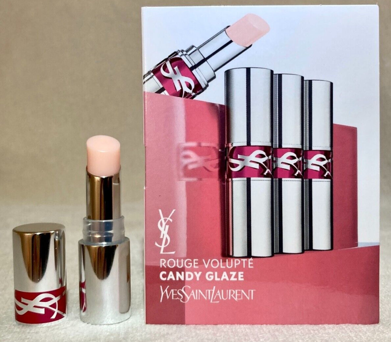 現貨❤️YSL Rouge Volupte Candy Glaze 豐盈潤唇膏1g (透明淡粉色) 02 銀管 sweet pink