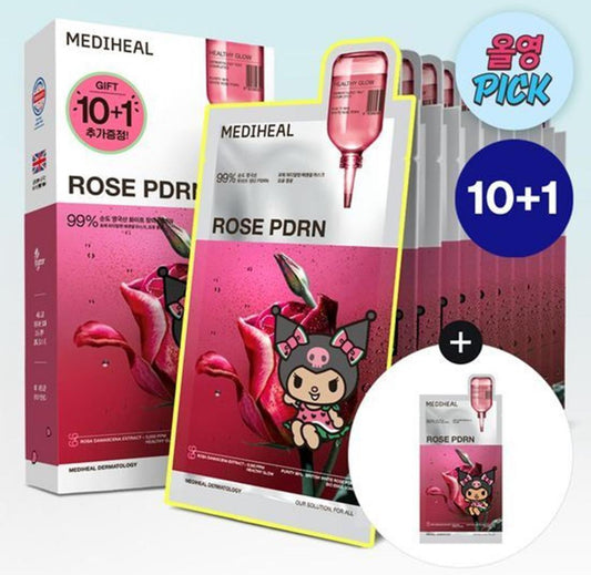 現貨❤️ 韓國🇰🇷Mediheal x Tanning Kuromi - Rose PDRN Essential Mask 限定套裝（一盒11片）